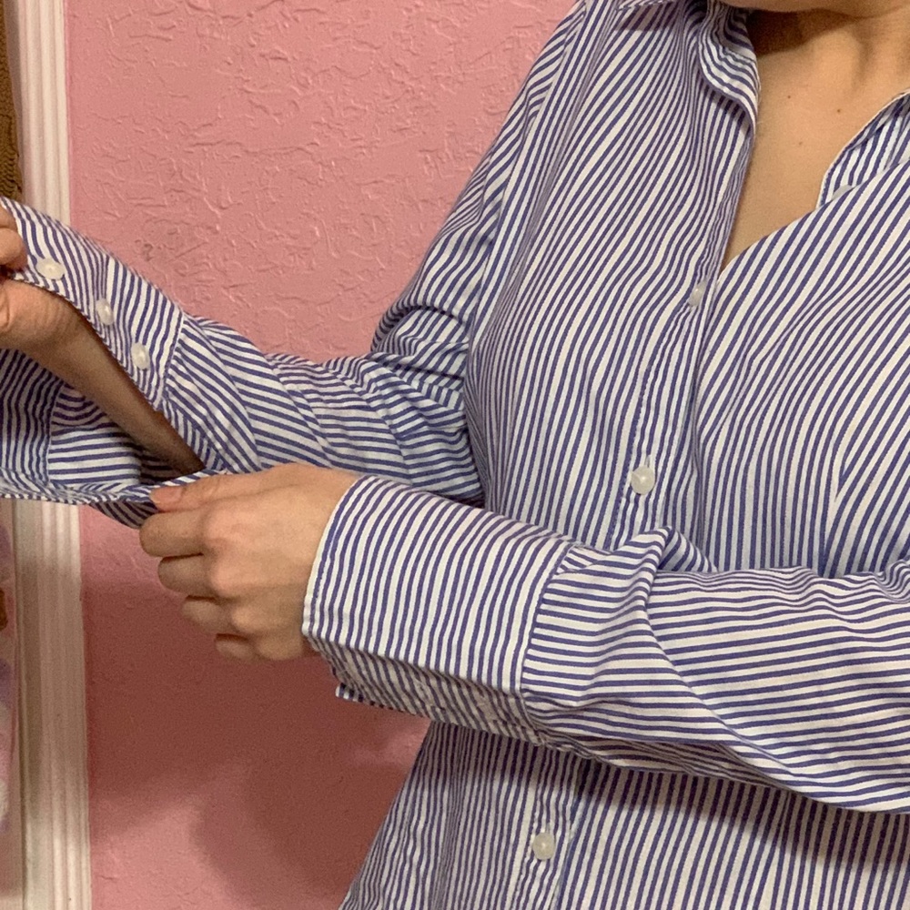 attention blue pinstripe button down blouse - Picture 6 of 9
